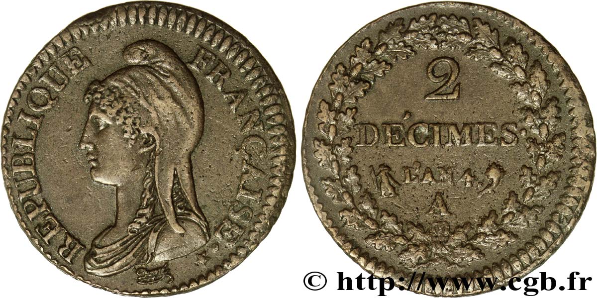 2 décimes Dupré 1796 Paris F.145/1 AU53 
