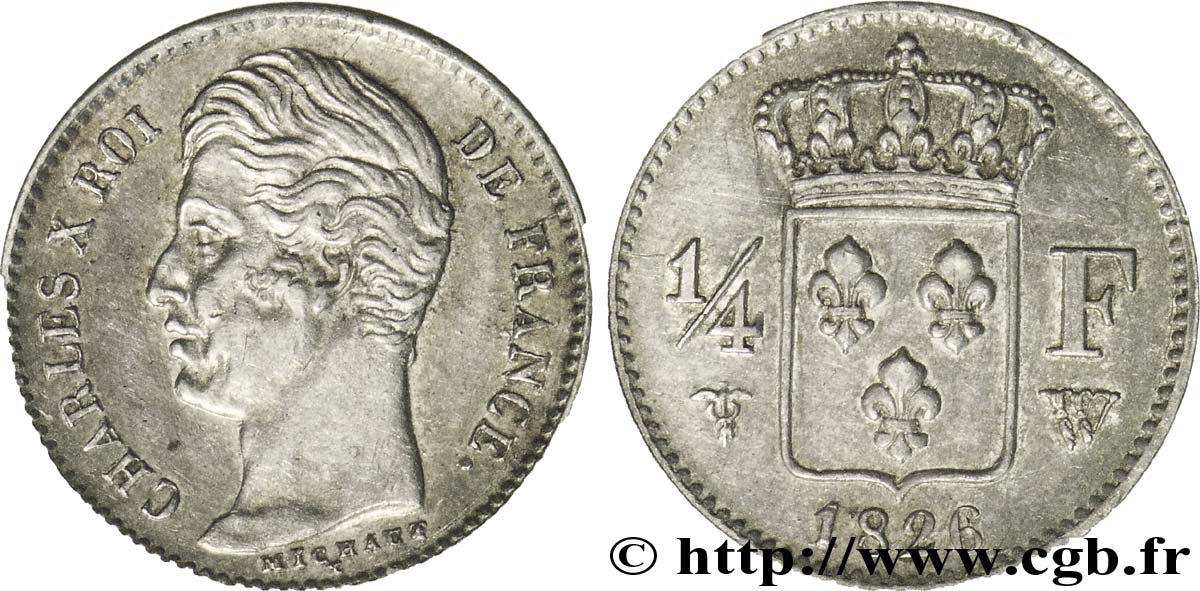 1/4 franc Charles X 1826 Lille F.164/9 AU50 