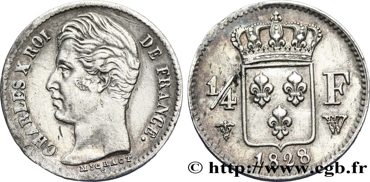 1/4 franc Charles X 1828 Lille F.164/28 XF45 