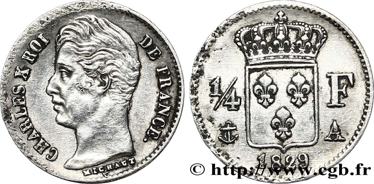 1/4 franc Charles X 1829 Paris F.164/29 TTB50 