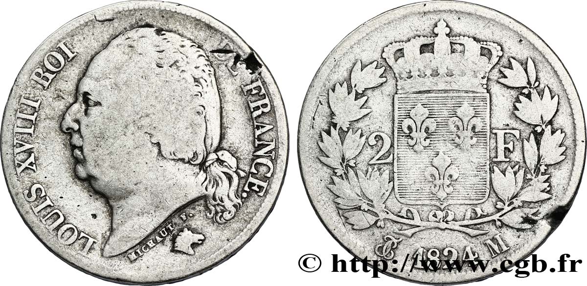 2 francs Louis XVIII 1824 Toulouse F.257/59 BC15 