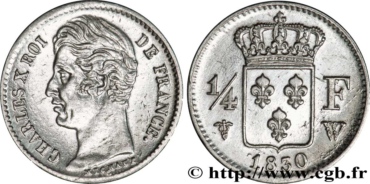 1/4 franc Charles X 1830 Lille F.164/42 VZ58 