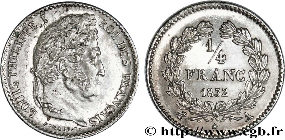 1/4 franc Louis-Philippe 1832 Paris F.166/14 SUP58 