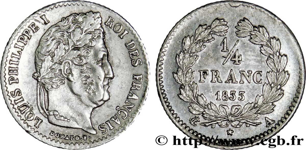 1/4 franc Louis-Philippe 1833 Paris F.166/30 SUP58 