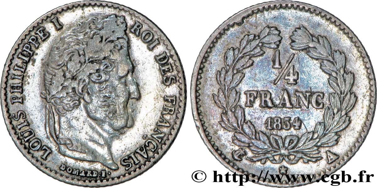 1/4 franc Louis-Philippe 1834 Paris F.166/37 AU58 
