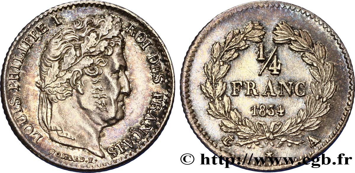 1/4 franc Louis-Philippe 1834 Paris F.166/37 SUP60 