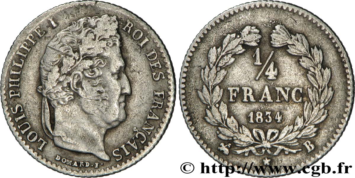 1/4 franc Louis-Philippe 1834 Rouen F.166/38 XF42 