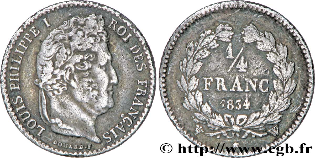 1/4 franc Louis-Philippe 1834 Lille F.166/48 TTB45 