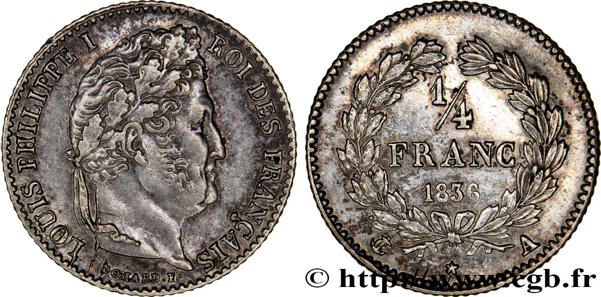 1/4 franc Louis-Philippe 1836 Paris F.166/59 SUP58 