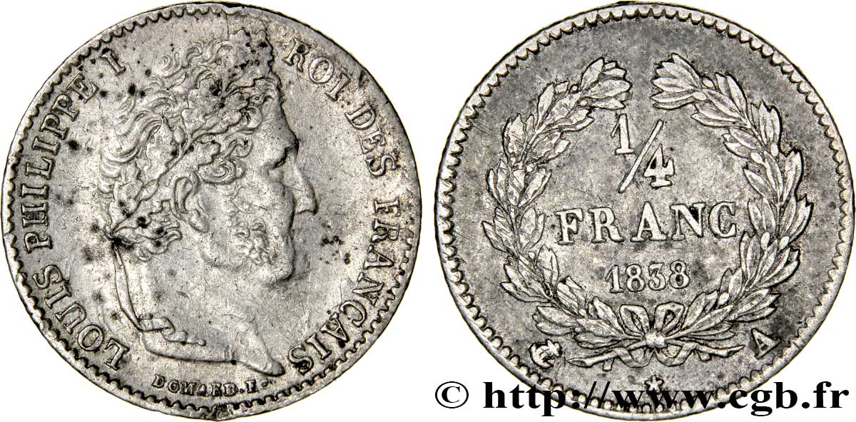 1/4 franc Louis-Philippe 1838 Paris F.166/69 TTB50 