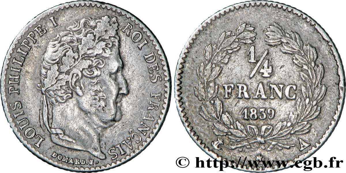 1/4 franc Louis-Philippe 1839 Paris F.166/74 TTB45 