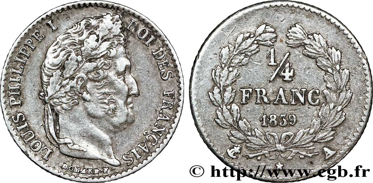 1/4 franc Louis-Philippe 1839 Paris F.166/74 TTB52 
