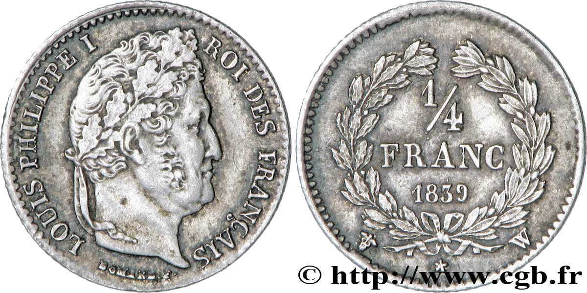 1/4 franc Louis-Philippe 1839 Lille F.166/79 EBC58 