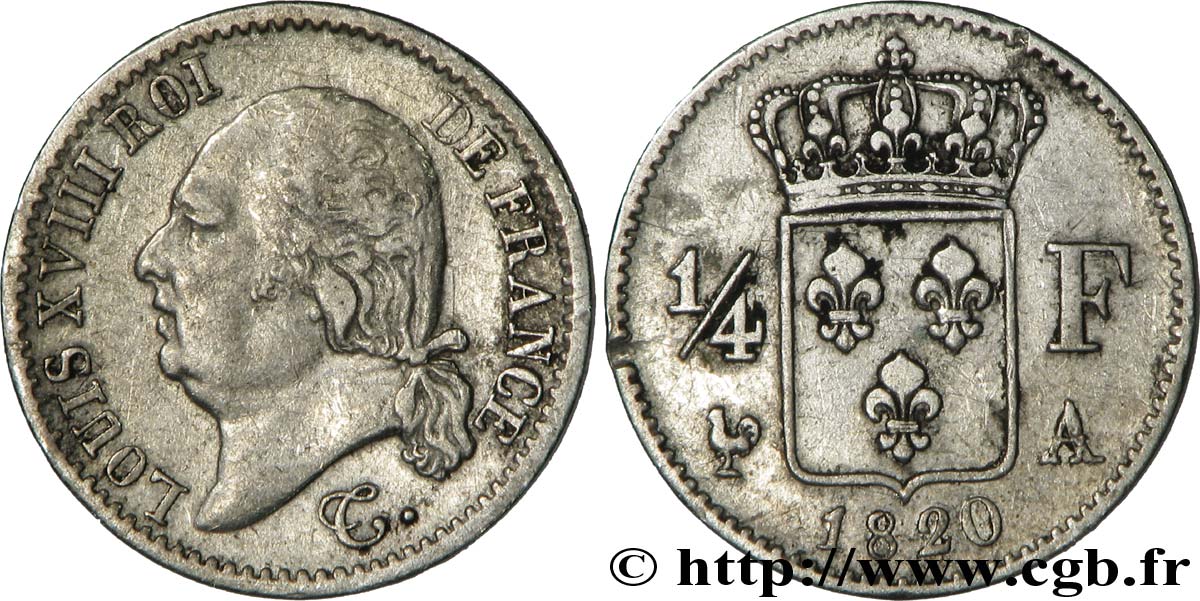 1/4 franc Louis XVIII  1820 Paris F.163/18 TTB45 