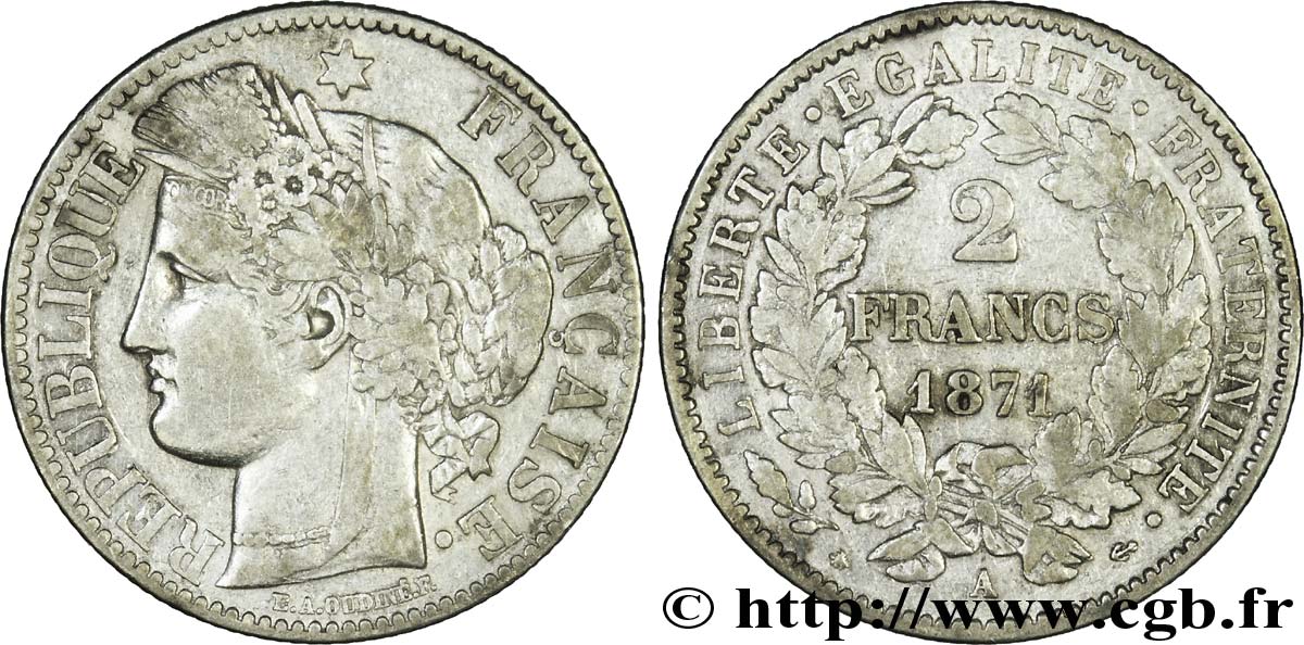 2 francs Cérès, avec légende 1871 Paris F.265/4 MBC45 