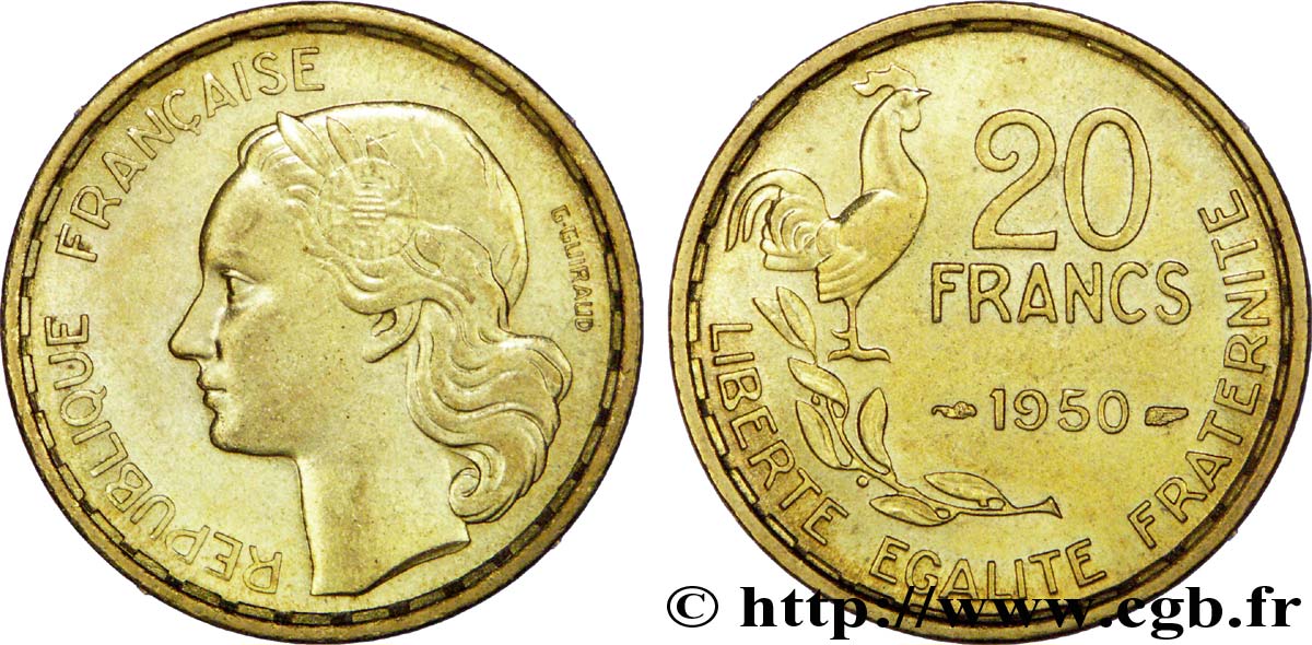 20 francs G. Guiraud 1950  F.402/3 SUP62 