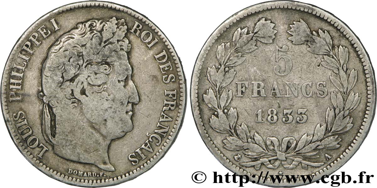 5 francs IIe type Domard 1833 Paris F.324/14 VF20 
