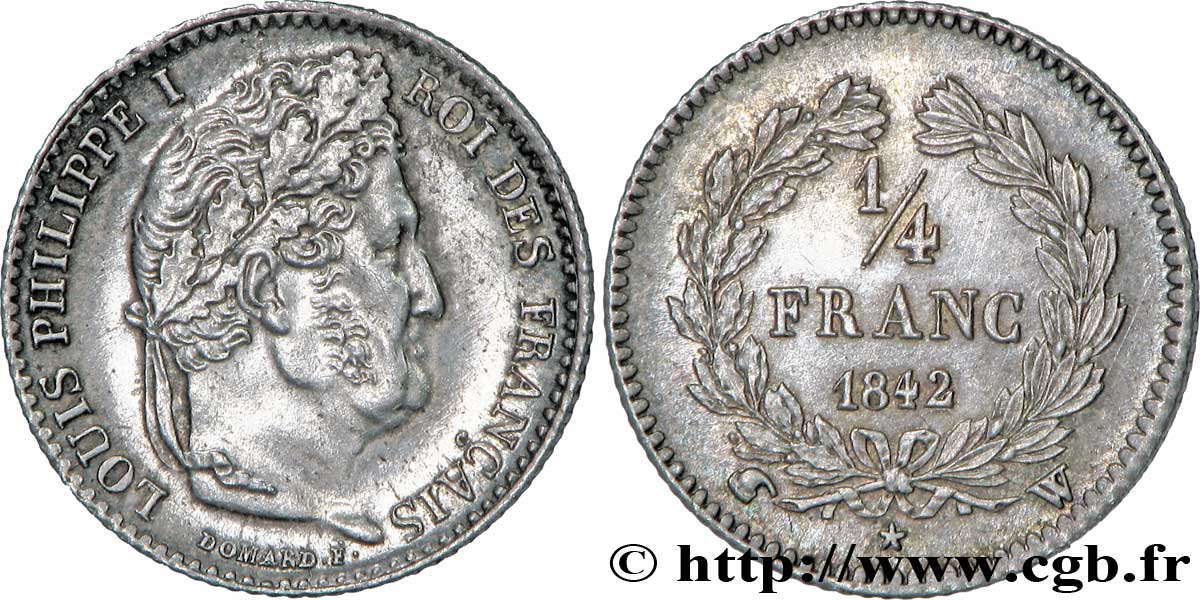 1/4 franc Louis-Philippe 1842 Lille F.166/92 MS60 