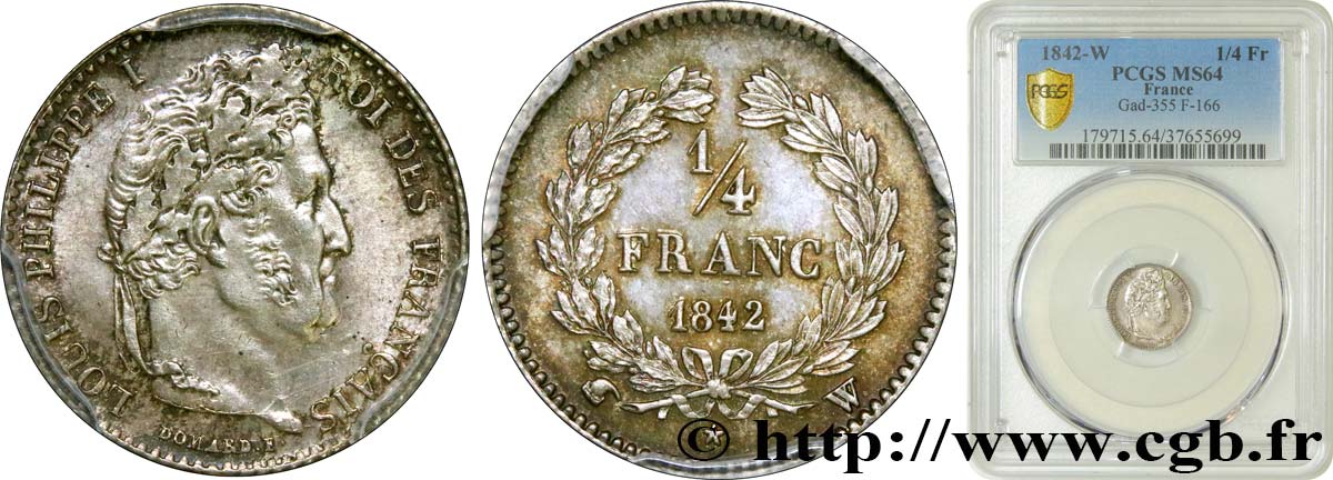1/4 franc Louis-Philippe 1842 Lille F.166/92 SPL64 PCGS