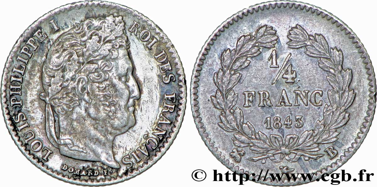 1/4 franc Louis-Philippe 1843 Rouen F.166/94 AU50 