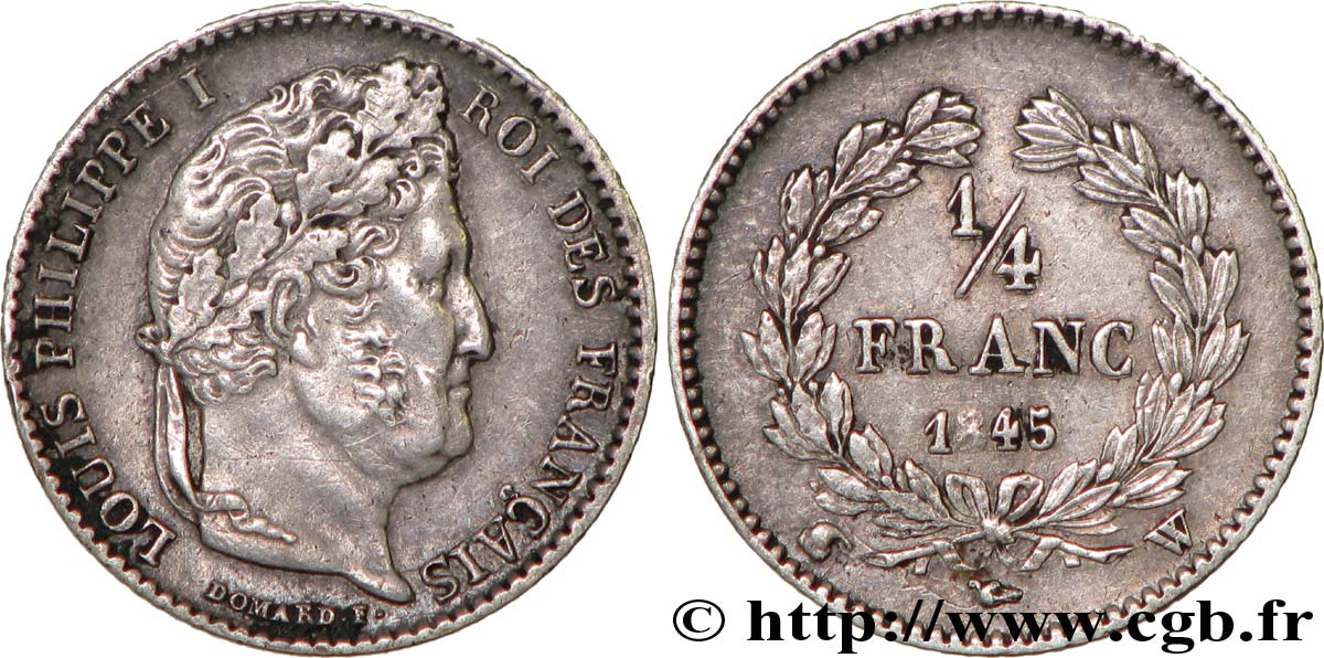 1/4 franc Louis-Philippe 1845 Lille F.166/104 AU50 