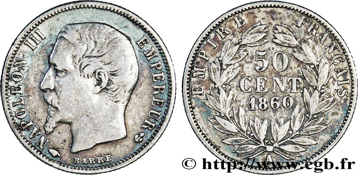 50 centimes Napoléon III, tête nue 1860 Paris F.187/13 BC35 