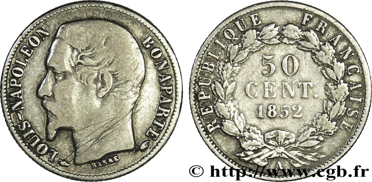 50 centimes Louis-Napoléon, satirique 1852 Paris F.185/1 VF25 