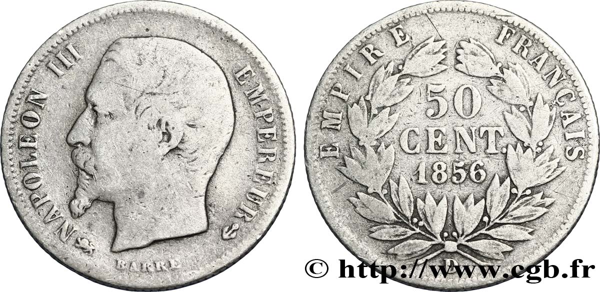 50 centimes Napoléon III, tête nue 1856 Lyon F.187/7 MB25 