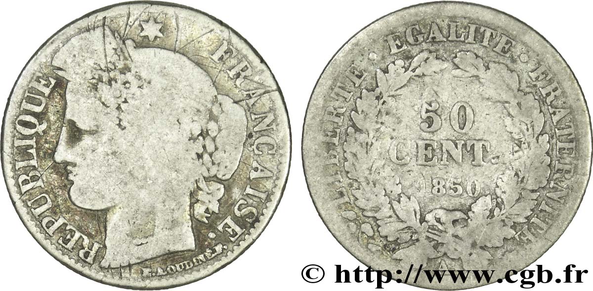 50 centimes Cérès, IIe République 1850 Paris F.184/2 B10 