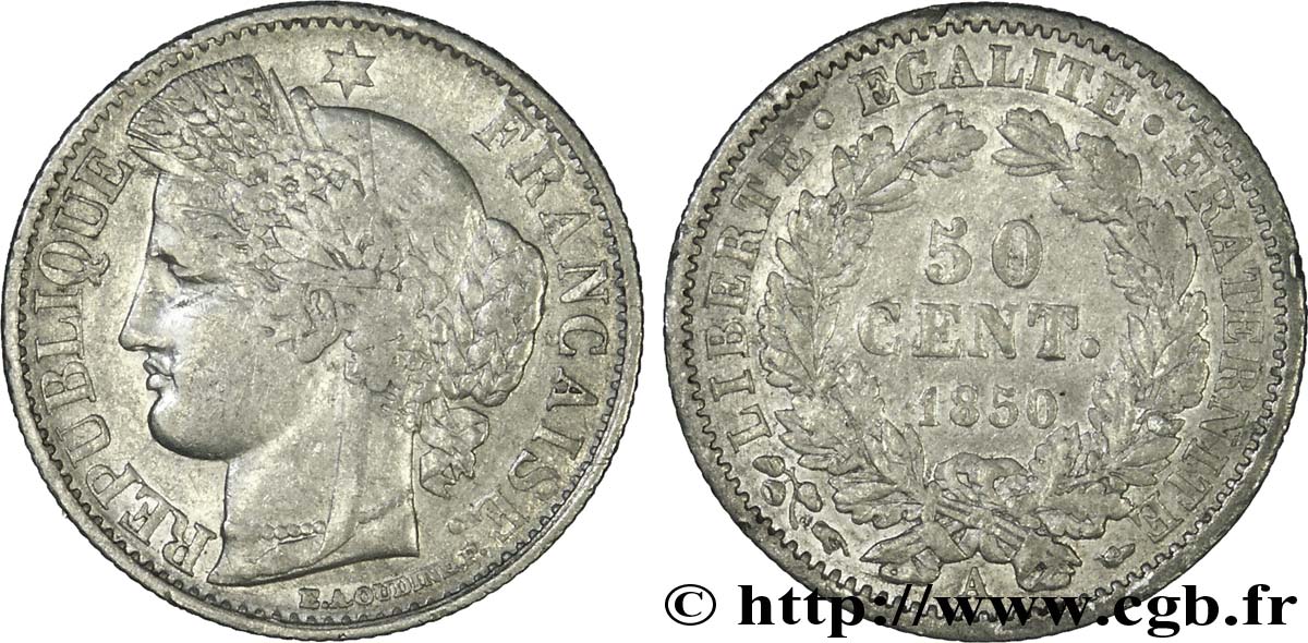 50 centimes Cérès, IIe République 1850 Paris F.184/2 TB35 