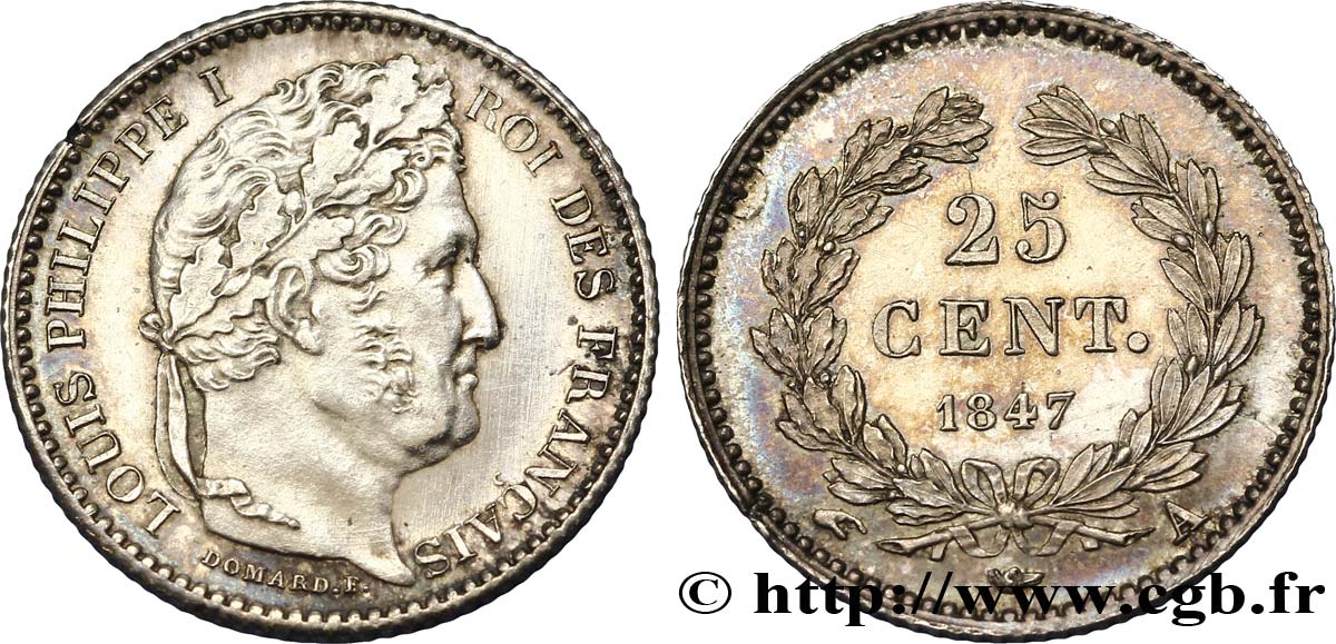 25 centimes Louis-Philippe 1847 Paris F.167/9 MS63 