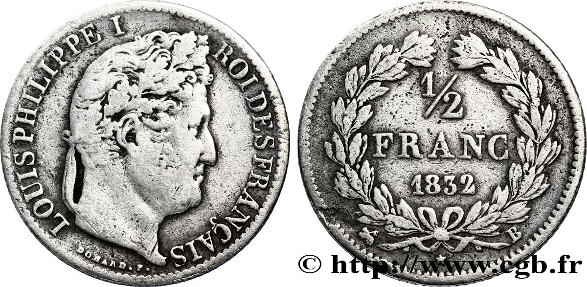 1/2 franc Louis-Philippe 1832 Rouen F.182/16 TB35 
