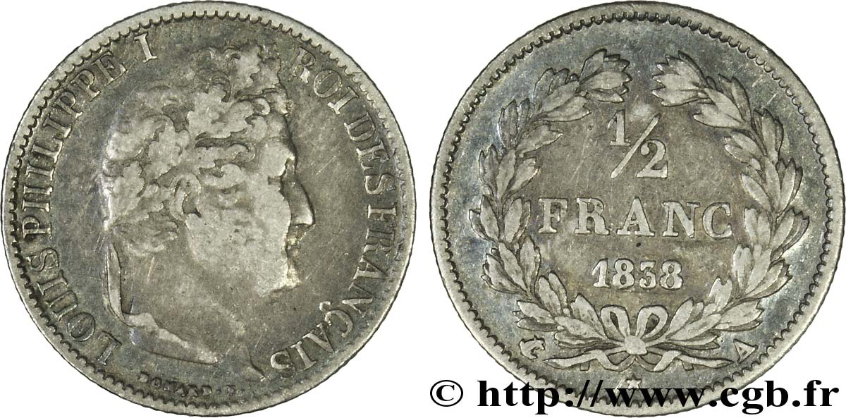 1/2 franc Louis-Philippe 1838 Paris F.182/73 VF35 