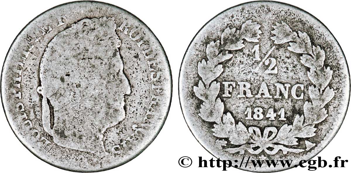 1/2 franc Louis-Philippe 1841 Paris F.182/89 VG10 