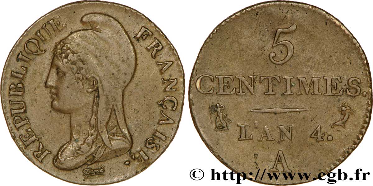 5 centimes Dupré, petit module 1796 Paris F.113/1 BB51 