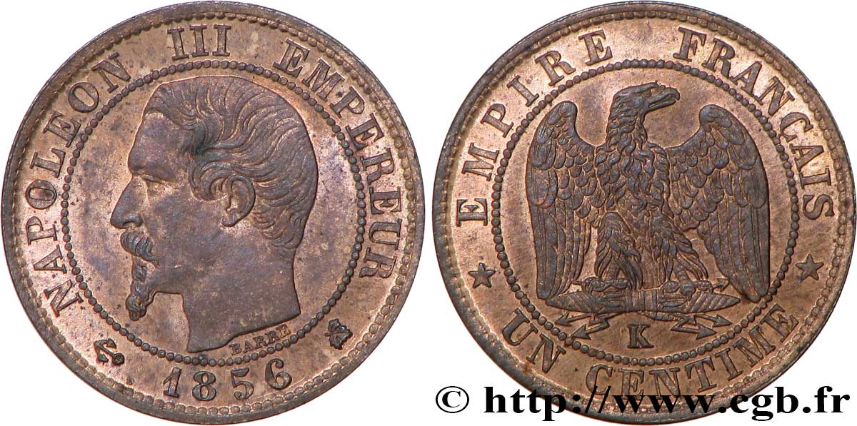 Un centime Napoléon III, tête nue 1856 Bordeaux F.102/30 SUP59 