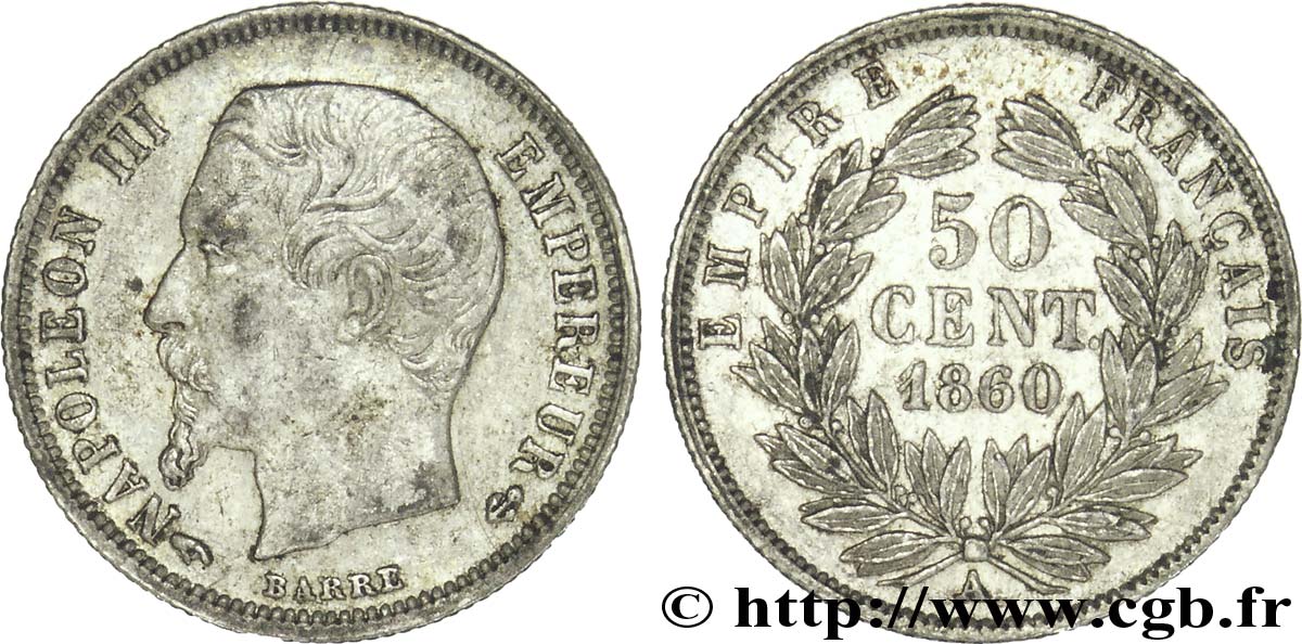 50 centimes Napoléon III, tête nue 1860 Paris F.187/13 SS48 