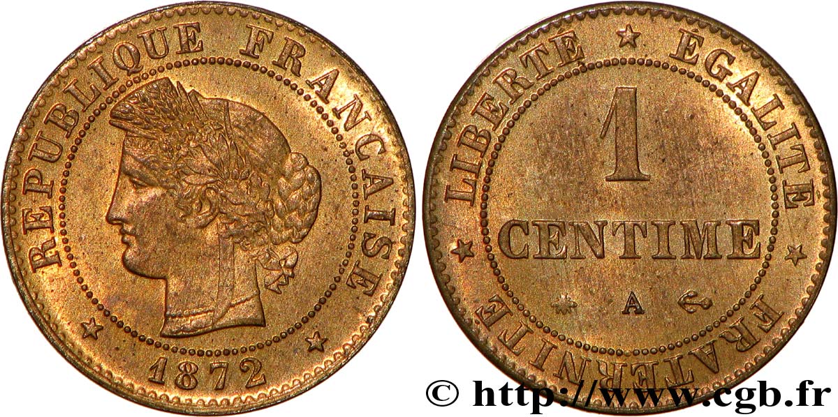 1 centime Cérès 1872 Paris F.104/1 fST63 