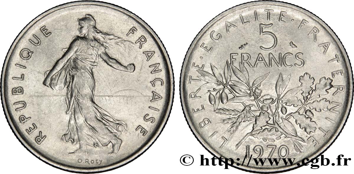 5 francs Semeuse, nickel 1970 Paris F.341/2 AU58 