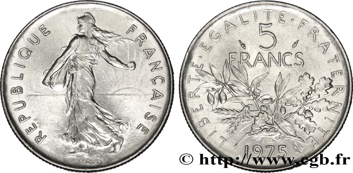 5 francs Semeuse, nickel 1975 Paris F.341/7 AU58 