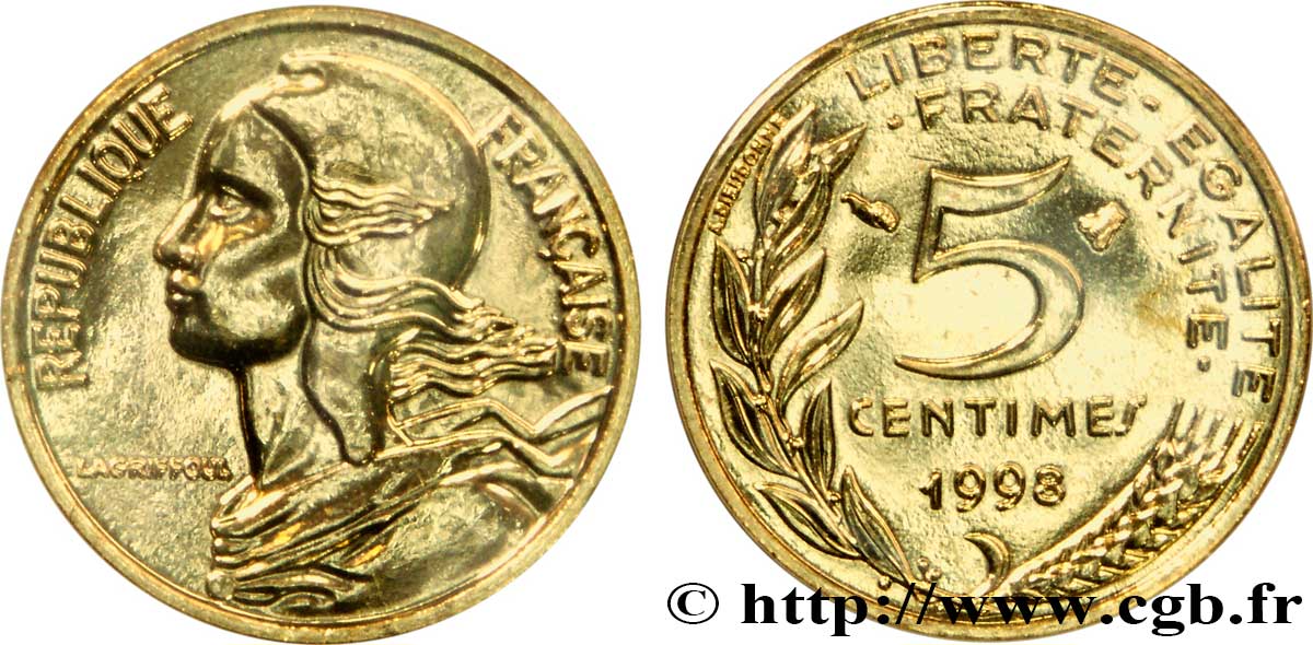 5 centimes Marianne, BU (Brillant Universel) 1998 Pessac F.125/41 FDC70 