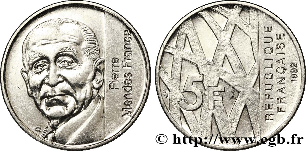 5 francs Mendès-France 1992  F.343/2 TTB52 