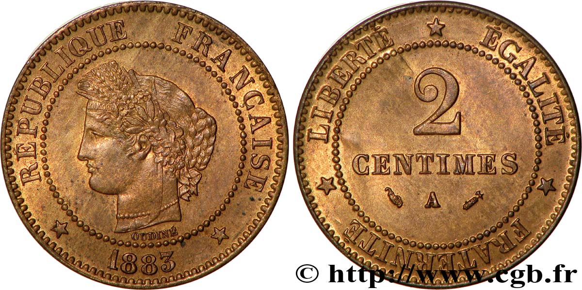 2 centimes Cérès 1883 Paris F.109/8 SPL58 