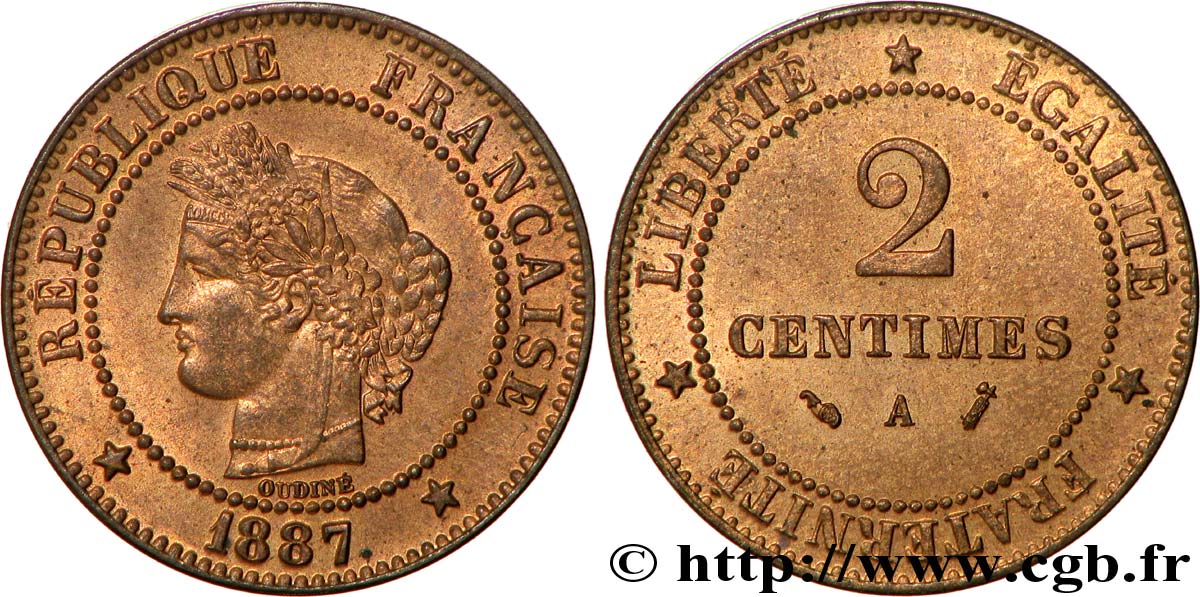 2 centimes Cérès 1887 Paris F.109/13 SPL64 