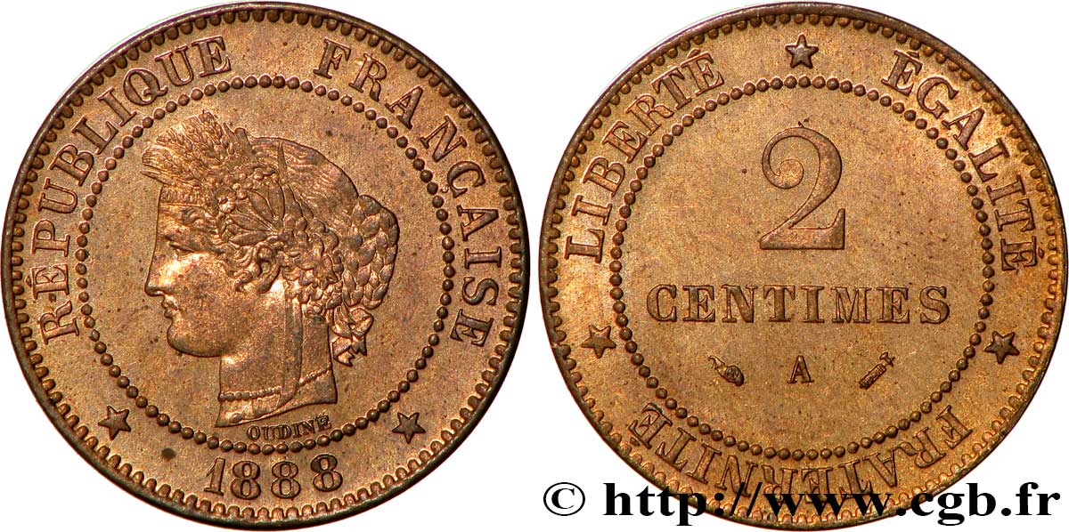 2 centimes Cérès 1888 Paris F.109/14 MS62 