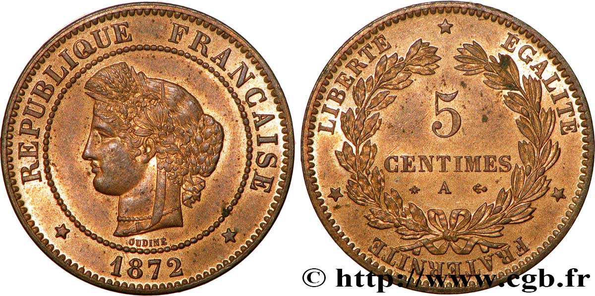 5 centimes Cérès 1872 Paris F.118/4 SUP60 