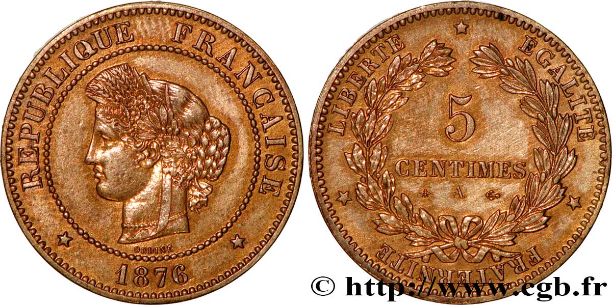 5 centimes Cérès 1876 Paris F.118/13 EBC61 
