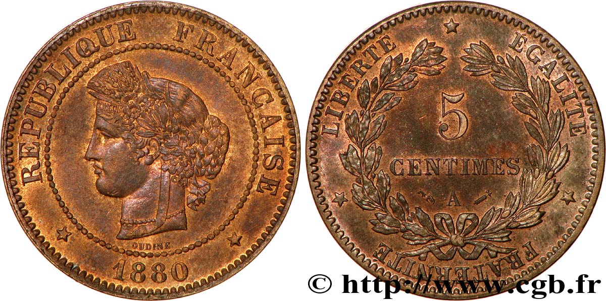 5 centimes Cérès 1880 Paris F.118/21 MS60 
