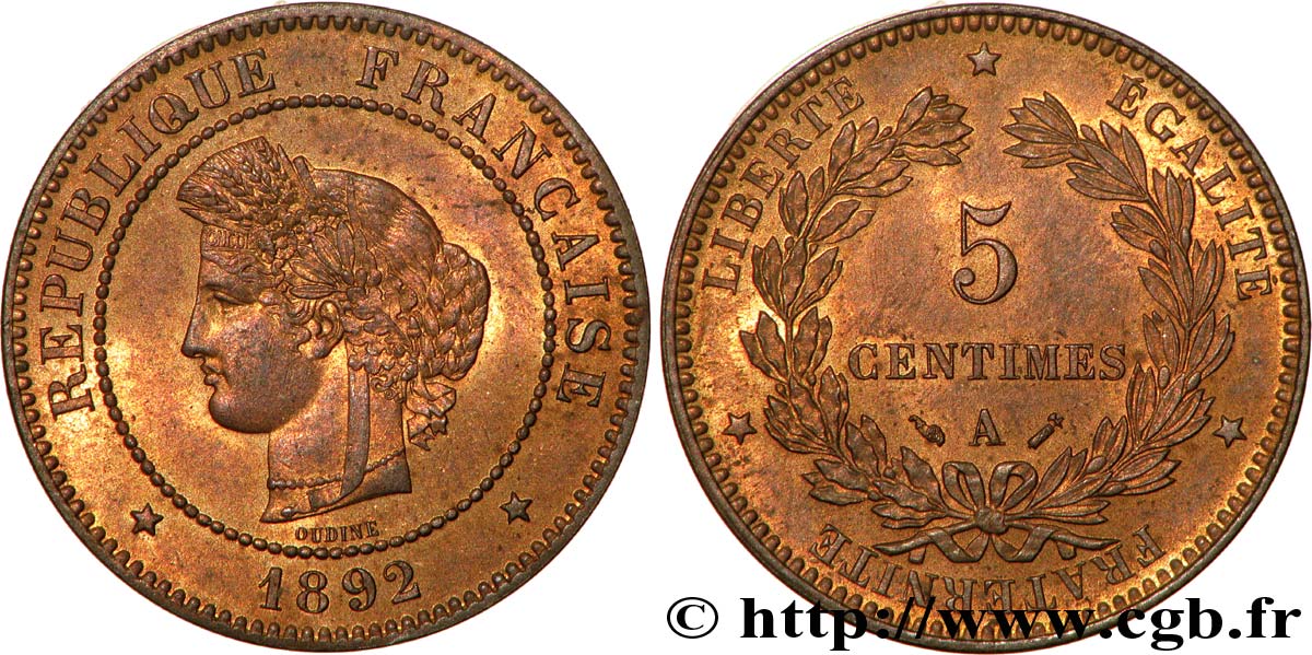 5 centimes Cérès 1892 Paris F.118/34 VZ60 