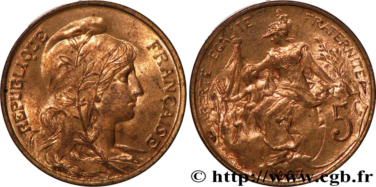 5 centimes Daniel-Dupuis 1907  F.119/17 MS62 